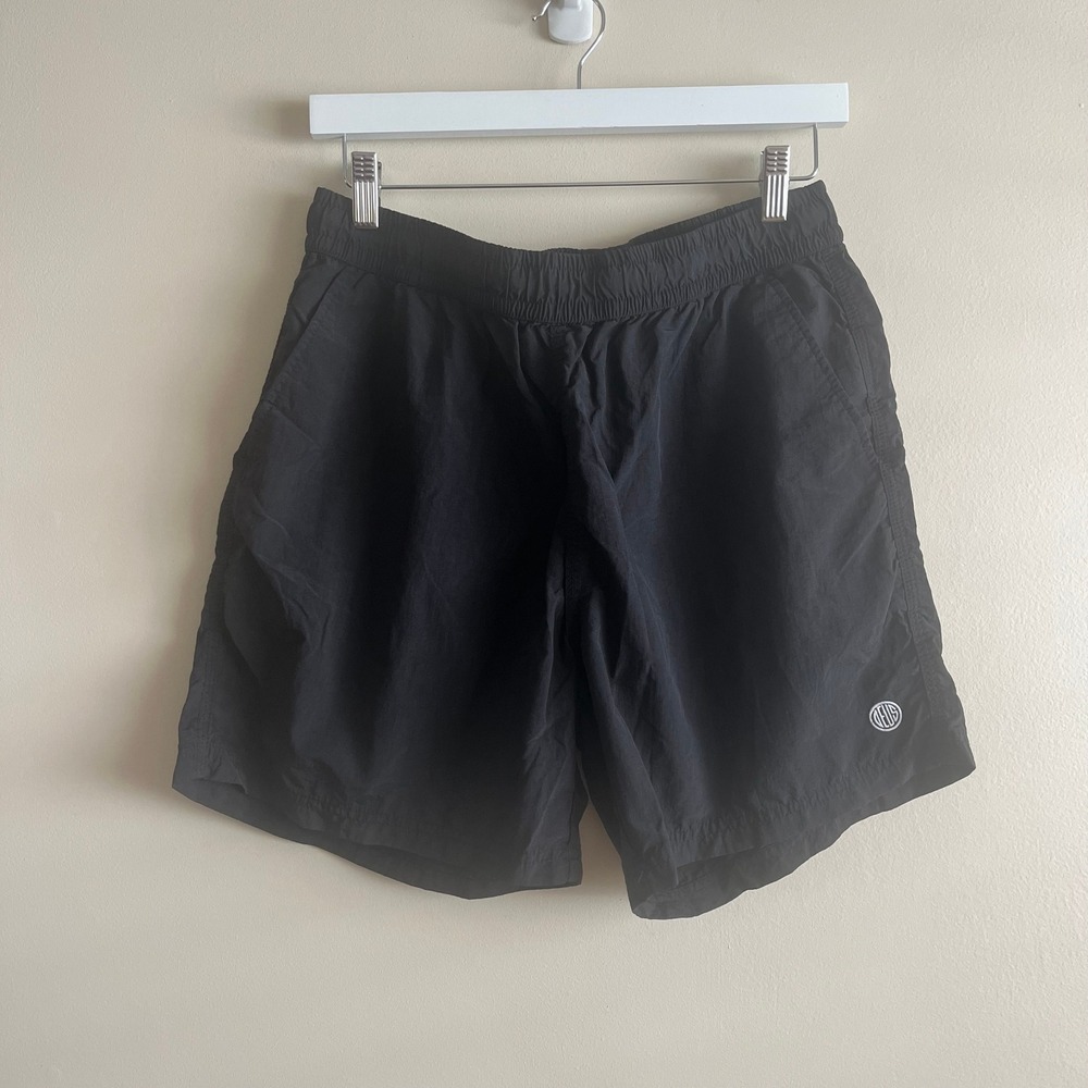 Deus Ex Machina Board Shorts Size L Black Nylon Elastic Waist Swim Trunks